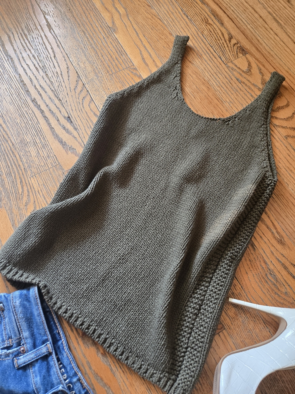 Lucky Brand Olive Green Knit Tank with Scoop Neck